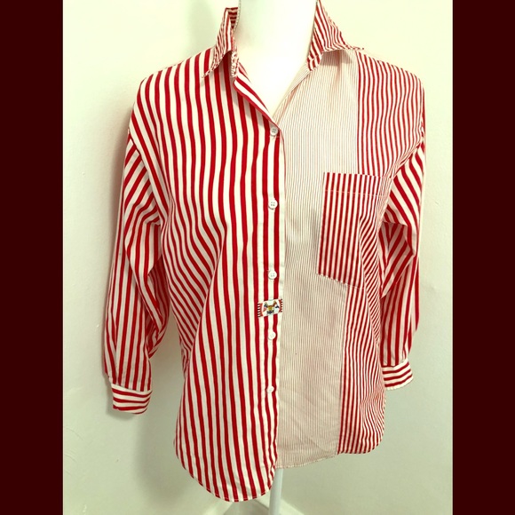 Petite Whitney Lang Striped Button Up Shirt M - Picture 1 of 8